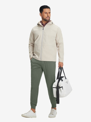 Lightweight Ankle-Zip Sweatpants with 4 Pockets in olive green, full body front view with golf bag
