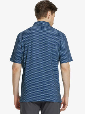 Back view of MAELREG Men's Performance Jersey Print Polo in green seahorse – athletic fit