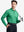 Model front upper body wearing Long sleeve pinstripe jersey polo in sleek green stripe