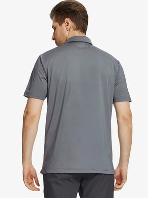 Back half-body view of LIGHT GREY Chest Print Polo Shirts