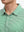 Close-up front view from model’s nose to chest in Cooling Stripe Golf Shirt – EMERALD STRIPE, showcasing vibrant green stripes