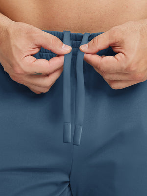 Front waistband detail of Water Resistant Comfy Fleece Golf Joggers in bluish grey