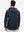 Back upper body view of the dry fit stretchy hoodie in navy, simple cut and relaxed posture.