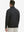 Back upper view of model wearing jacquard quarter zip pullover in dark grey/black, showing clean seam lines.