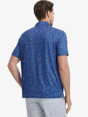 Back view of MAELREG Men's Performance Jersey Print Polo in Blue Molecular Structure – athletic fit