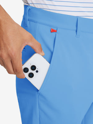 Back pocket detail ofGolf Lightweight Fleece Lined Dress Pants in sky blue