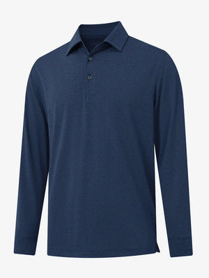 Cobalt Heather Skin-friendly Long Sleeve Melange Polo – 3D flat shirt display