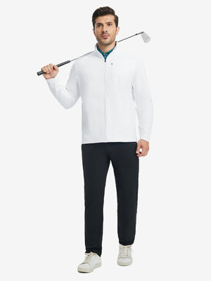 Lightweight casual fleece jacket with 5 pockets, white, full body golf scenes with clubs