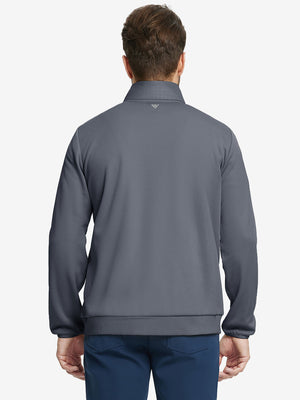 Back upper body view of the Golf Fleece Thermal Jacket in dark grey, clean cut and warm look.