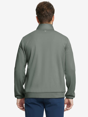 Back upper body view of the Golf Fleece Thermal Jacket in Agave Green, clean cut and warm look.