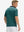 Back half-body of model in turquoise stripe upgraded two-tone striped quick dry polo shirt
