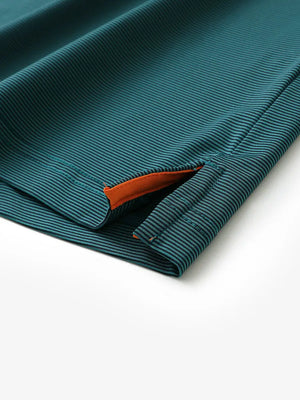 Hem slit detail of TURQUOISE STRIPE Pinstripe Jersey Performance Polo								
