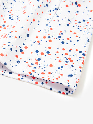 Hem detail of trendy print fleece hoodies, fine finish with subtle white polka dots touch