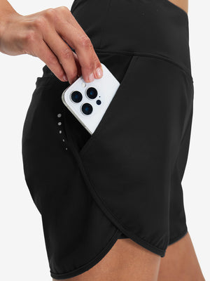 Pantalones cortos de secado rápido 2 en 1 de talle alto para mujer con 7 bolsillos
