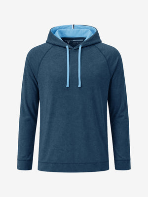 3d digital rendering of the garment, heather midlayer golf hoodies in dark blue heather