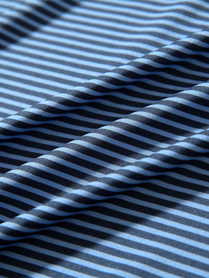 Texture detail of Cooling stripe golf shirts with breathable fabric in blue denim stripe