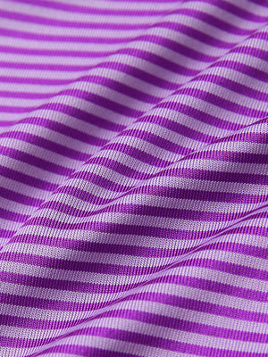 Fabric detail of Classic stripe polo shirts with crisp lines and smooth lilac stripe finish