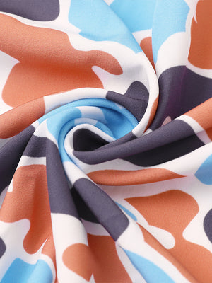 Fabric close-up of Stylish printing summer shirt with lightweight feel in blue orange camo