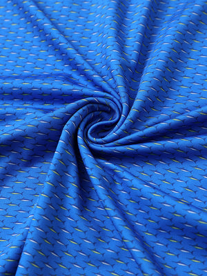 Fabric close-up of Everyday performance print polo with lightweight texture in blue swordfish