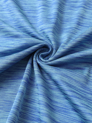 Close-up of classic blue heather cool heather texture polo fabric showing soft surface.