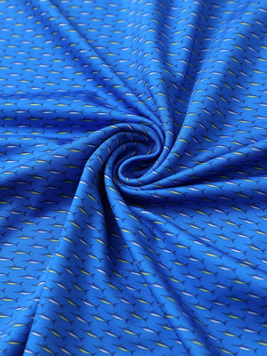 Fabric detail of Stylish print boys polo shirts with soft feel and blue swordfish pattern