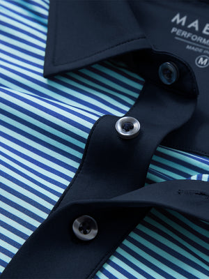 Detail: collar opening of aqua stripe upgraded two-tone striped quick dry polo shirt