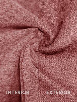Close-up of brick heather classic heather fleece hoodie fabric showing soft, brushed interior and textured exterior.