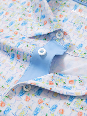 4 Way Stretch Print Collared Polo Shirts