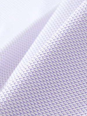 Close-up of the textured jacquard fabric on the lavender feather weight jacquard polo shirts