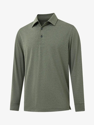 Olive Green Heather Skin-friendly Long Sleeve Melange Polo – 3D flat shirt display