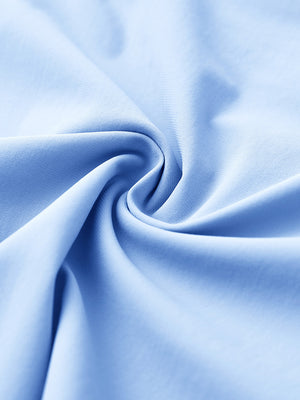 Close-up of quick dry casual shorts with 4 pockets fabric, breathable light blue texture with smooth finish