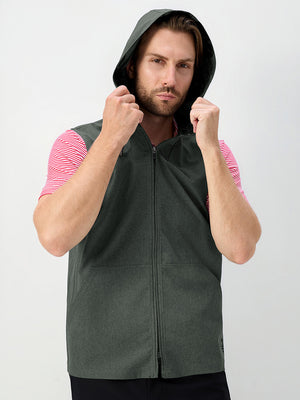 Water Resistant Sleeveless Hooded Jacket With Pockets