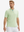 Front half-body view of model wearing light green moisture-wicking short sleeve henley shirt