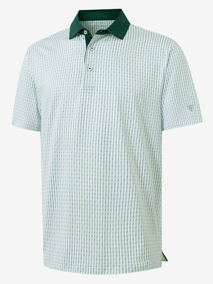 3D view of white green lines lightweight stretch upgraded print golf polo shirts.
