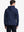 Another front half-body view showing structure and texture of Navy Heather fleece hoodie