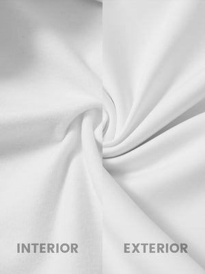 Inside and outer fabric close-up of white ultra-soft brushed fleece lining quarter zip sweatshirt, soft fleece.